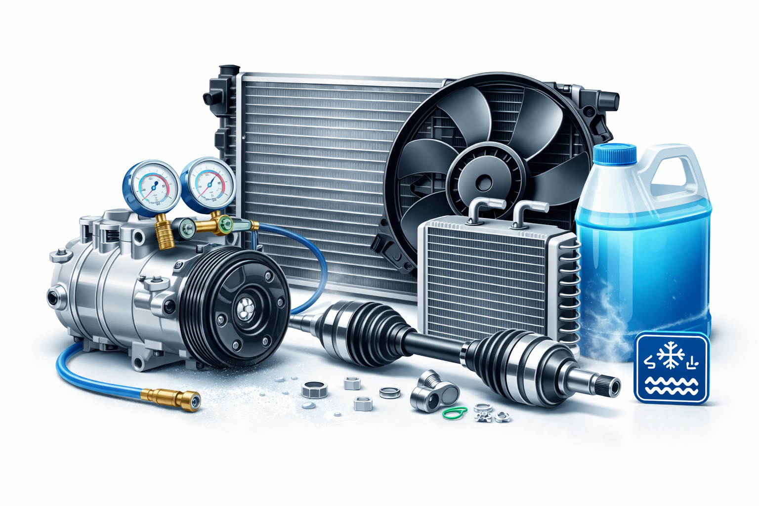 A/C & Cooling - Radiator, fan, thermostat, compressor, condenser