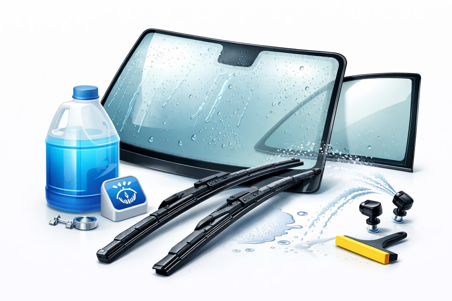Wipers & Glass - Wiper blades, washers, fluids, linkages
